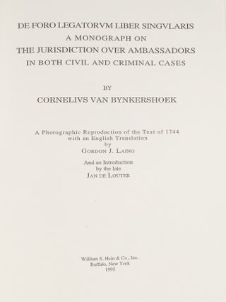 De Foro Legatorum Liber Sigularis. A Monograph on the Jurisdiction
