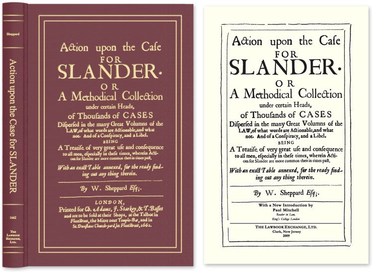 Item #53176 Action Upon the Case for Slander. Or a Methodical Collection. W. Sheppard, Paul Mitchell, New Introduction.