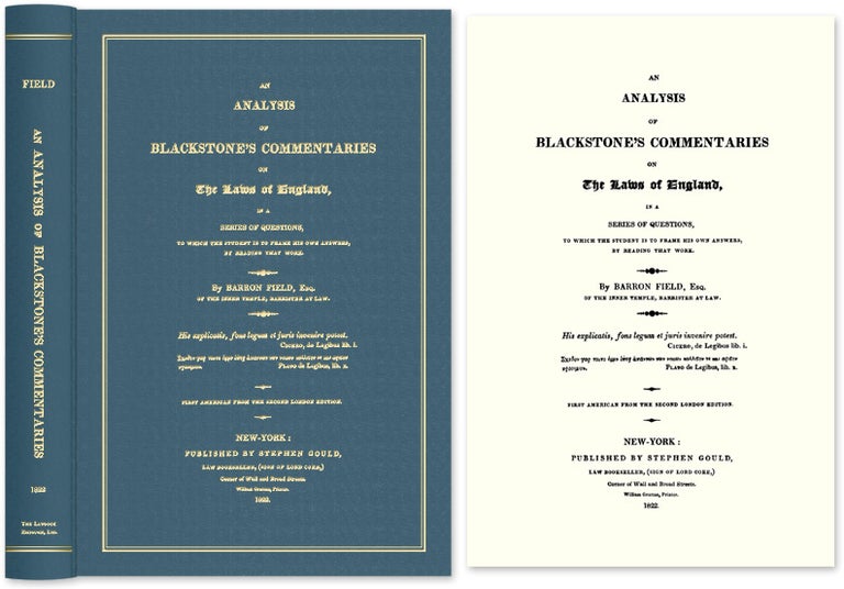 Item #53259 An Analysis of Blackstone's Commentaries on the Laws of England in. Barron Field, Sir William Blackstone.