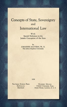 Item #53567 Concepts of State, Sovereignty and International Law with Special. Johannes Mattern