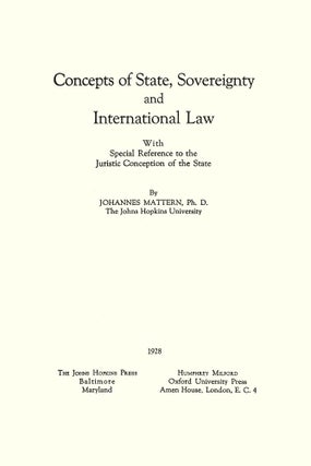 Concepts of State, Sovereignty and International Law with Special...