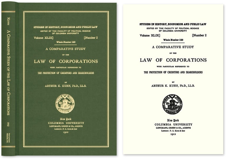 Item #53961 A Comparative Study of the Law of Corporations with Particular. Arthur K. Kuhn.