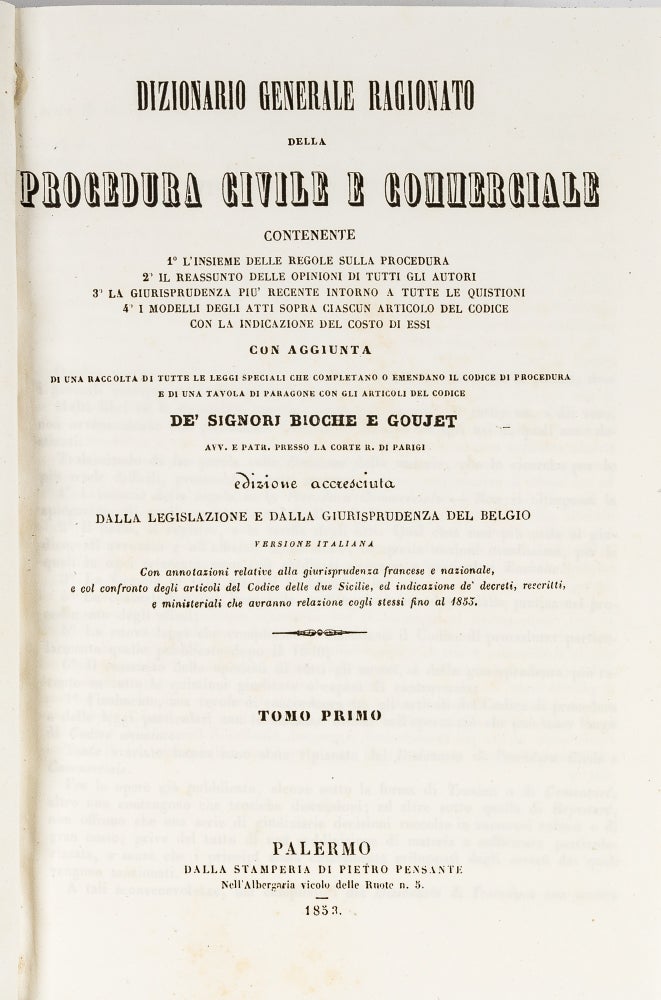 Item #54032 Dizionario Generale Ragionato Della Procedura Civile E Commerciale. Charles-Jules-Armand Bioche, Charles Goujet.