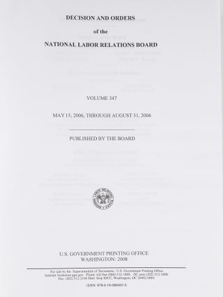 Decisions and Orders of the National Labor Relations Board. Volume 347