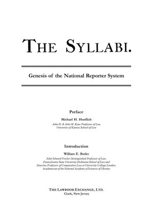 The Syllabi: Genesis of the National Reporter System