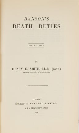 Item #5729 Hanson's Death Duties. Hnery E. Smith
