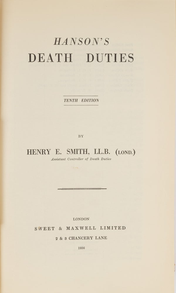 Item #5729 Hanson's Death Duties. Hnery E. Smith.
