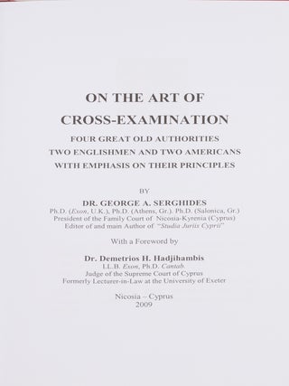 On the Art of Cross-Examination. Four Great Old Authorities Two...