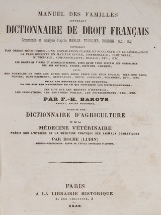 Item #57553 Manuel des Familles Contenant Dictionnaire de Droit de l'Empire. F-H Barots, Lubin Roche