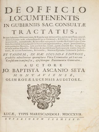 Item #57637 De Officio Locumtenentis in Guberniis Sac Consultae Tractatus. Joannes Baptista...