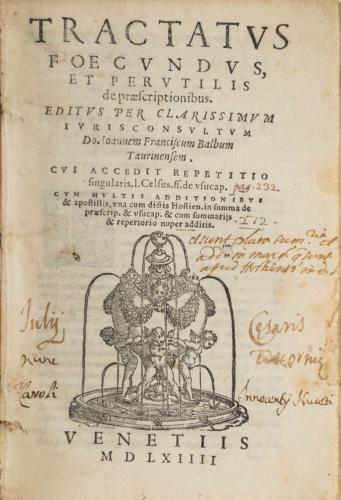 Item #57772 Tractatus Foecundus, et Perutilis de Praescriptionibus. Giovanni Francesco Balbo.