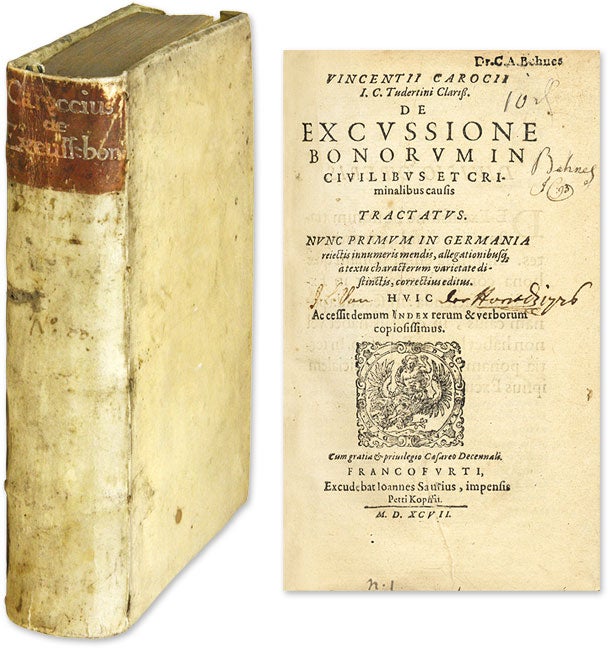 Item #57986 De Excussione Bonorum in Civilibus et Criminalibus Causis Tractatus. Vincenzo Carocci, Carocii, Vincentii.