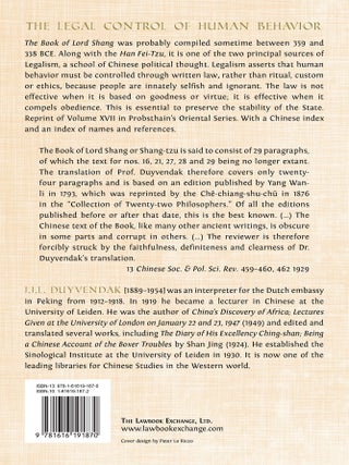 The Book of Lord Shang. A Classic of the Chinese School of Law.