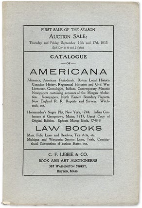 Item #59085 Catalogue of Americana, Almanacs, American Periodicals, Law Books. Auction Catalogue,...