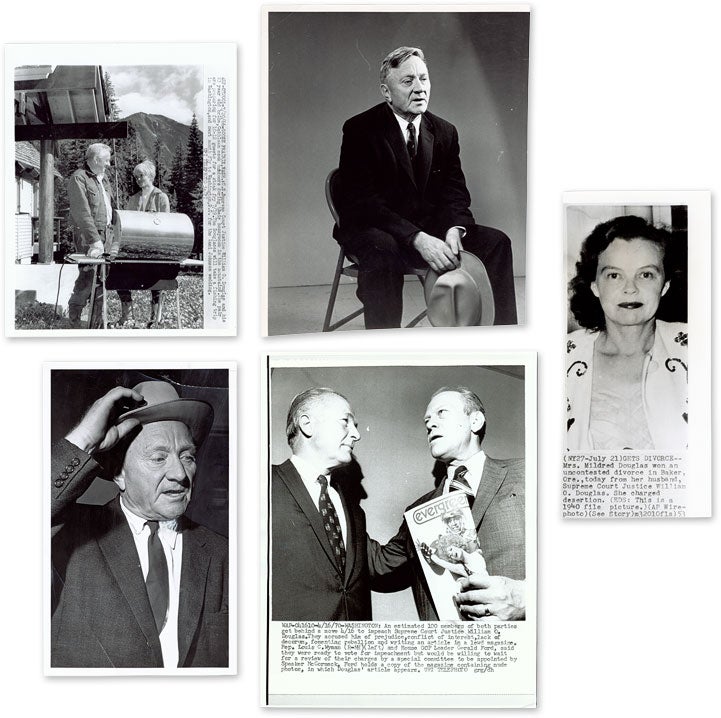Item #59602 Five (5) Black-and-White Press Photographs of (Or Relating to) Douglas. William O. Douglas.
