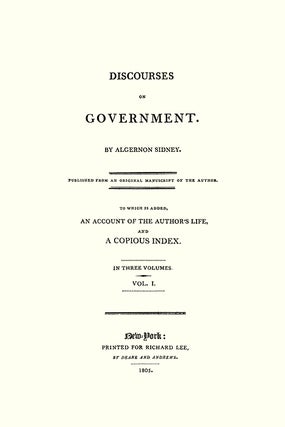 Discourses on Government. 1st American edition. 3 Vols. PAPERBACK