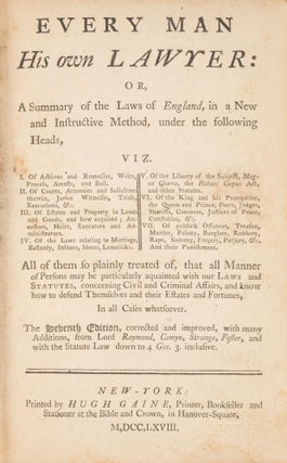 Every Man His Own Lawyer, or, A Summary of the Laws of England... 1768