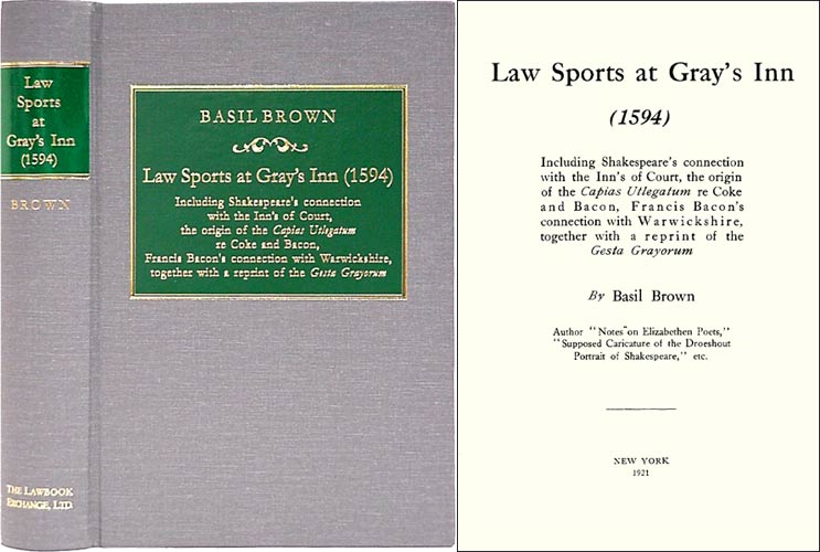 Item #60042 Law Sports at Gray's Inn (1594) Including Shakespeare's Connection. Basil Brown.