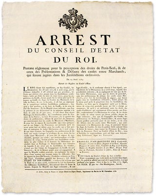 Item #60094 Arrest du Conseil D'Etat du Roi, Portant Reglement pour la. Broadside: France