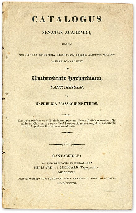 Item #60255 Catalogus Senatus Academici, Eorum qui Munera et Officia Gesserunt. Harvard University.