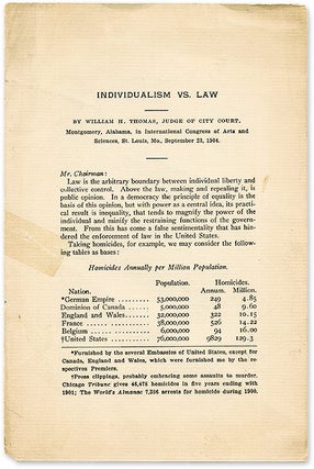 Item #60274 Individualism vs Law. William H. Thomas