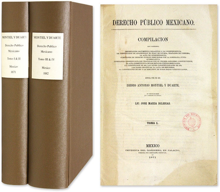 Item #60484 Derecho Publico Mexicano, 4 volumes [and] Apendice al Tomo IV. Isidro Antonio Montiel y. Duarte.