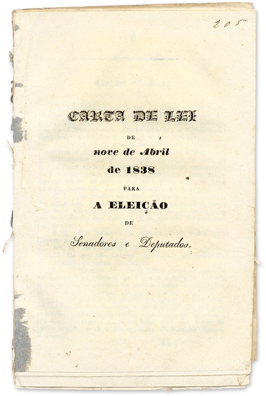 Item #60982 Carta De Lei De Nove De Abril De 1838 Para E Eleicao de Senadores. Portugal, Election Law.