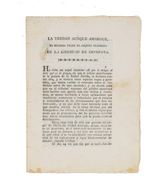 Item #61320 La Verdad Aunque Amargue, Es Muchas Veces el Objeto Precioso de la. Censorship, N,...