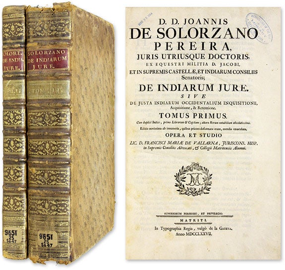 Item #61750 De Indiarum Jure, Sive de Justa Indiarum Occidentalium Inquisitione. Juan de Solorzano Pereira.