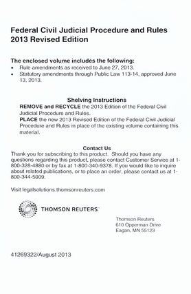 Federal Civil Judicial Procedure and Rules August 2013 Revised Ed.