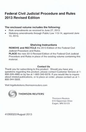 Federal Civil Judicial Procedure and Rules August 2013 Revised Ed.