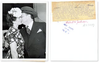 Item #61938 7" x 9" Black-and-White Photograph of Jackson Kissing His Wife. Robert H. Jackson