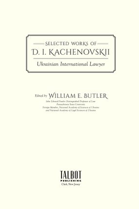 Selected Works of D.I. Kachenovskii: Ukrainian International Lawyer