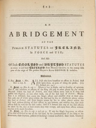 An Abridgement of the Statutes of Ireland, From the First Session...