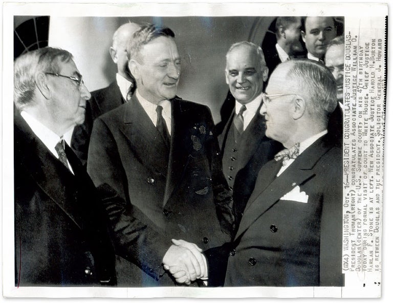 Item #62231 8" x 10-1/2" Black-and-White Press Photograph of Douglas and Truman. William O. Douglas, Harry S. Truman.