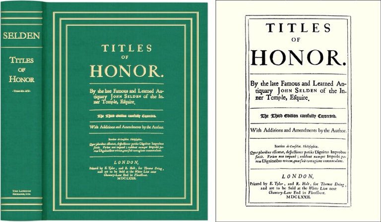 Item #63737 Titles of Honor. Carefully Corrected with Additions and Amendments. John Selden.