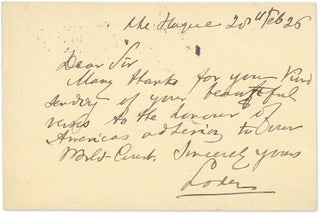 Item #64084 Autograph Note, Signed, on the back of a 7-1/2 cent Netherlands. Bernard C. J. Loder,...