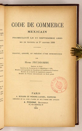 Code de Commerce Mexicain Promulgue le 15 Septembre 1889 mis en...