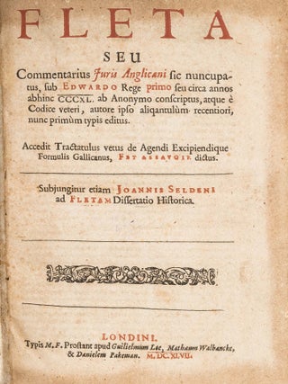 Item #64803 Fleta, Seu Commentarius Juris Anglicani Sic Nuncupatus, Sub Edwardo. John Selden