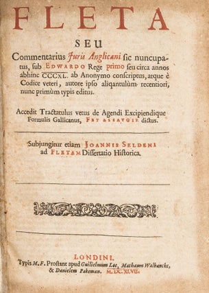 Item #64803 Fleta, Seu Commentarius Juris Anglicani Sic Nuncupatus, Sub Edwardo. John Selden