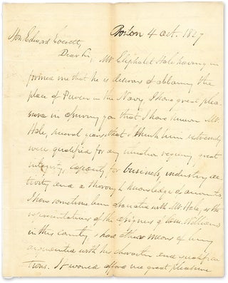 Item #65287 1827 Autograph Letter Signed,To Edward Everett, With Everett's. Manuscript, Lemuel...