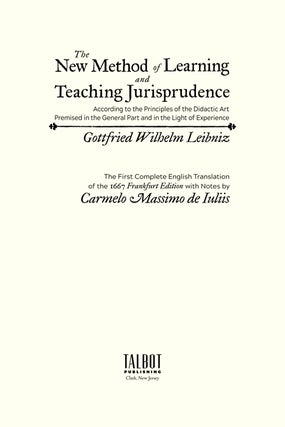 The New Method of Learning and Teaching Jurisprudence (1667)
