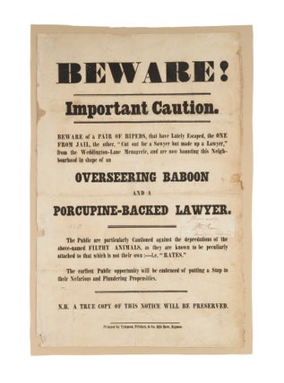 Item #65390 Beware! Important Caution, Beware of a Pair of Bipeds, That Have. Broadside, Great...