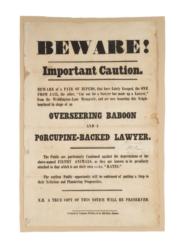 Item #65390 Beware! Important Caution, Beware of a Pair of Bipeds, That Have. Broadside, Great Britain.