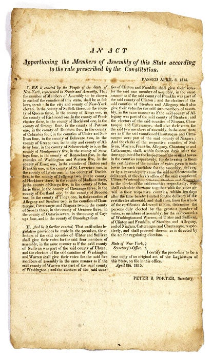 Item #65473 An Act Apportioning the Members of Assembly of this State. Broadside, Albany New York, 1815.