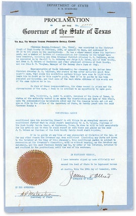 Item #65476 Conditional Pardon for Florence Murphy from a Conviction of. Texas, Florence Murphy