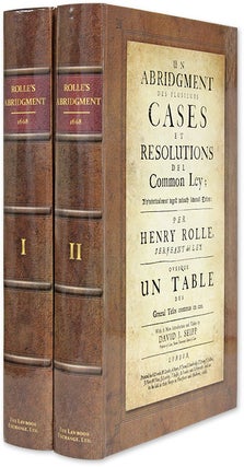 Item #65595 Un Abridgment des Plusieurs Cases et Resolutions del Common Ley 2 vols. Henry Rolle,...