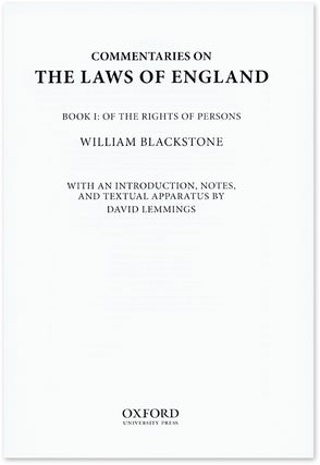The Oxford Edition of Blackstone: Commentaries on the Laws of England