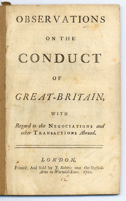 Item #65813 Observations on the Conduct of Great-Britain, With Regard to the. Trade, Great Britain, Nicholas Amhurst.