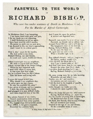 Item #65858 Farewell to the World of Richard Bishop, Who Now Lies Under Sentence. Broadside,...
